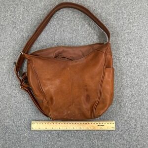 Vintage Fossil Brown Leather Crossbody Bag Hobo Purse Multi Pocket Boho